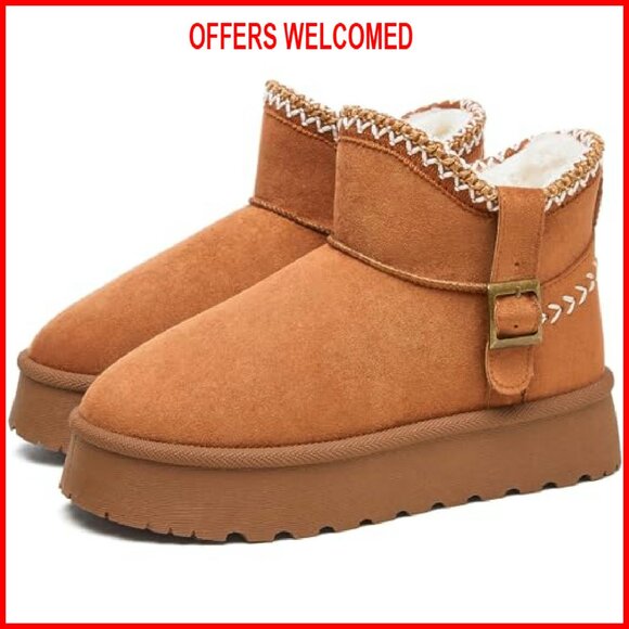 Waterproof Fur Lined Snow Boots Women's Platform Ankle Boots Winter Non-Slip - Picture 2 of 8